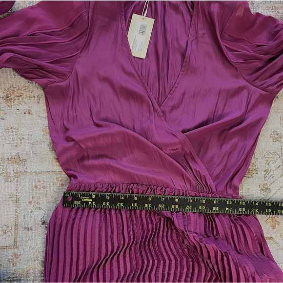 Ramy Brook Sadie Long Sleeve Pleated Midi Dress Size XS PLBRY Shoulder Pads - Picture 15 of 16